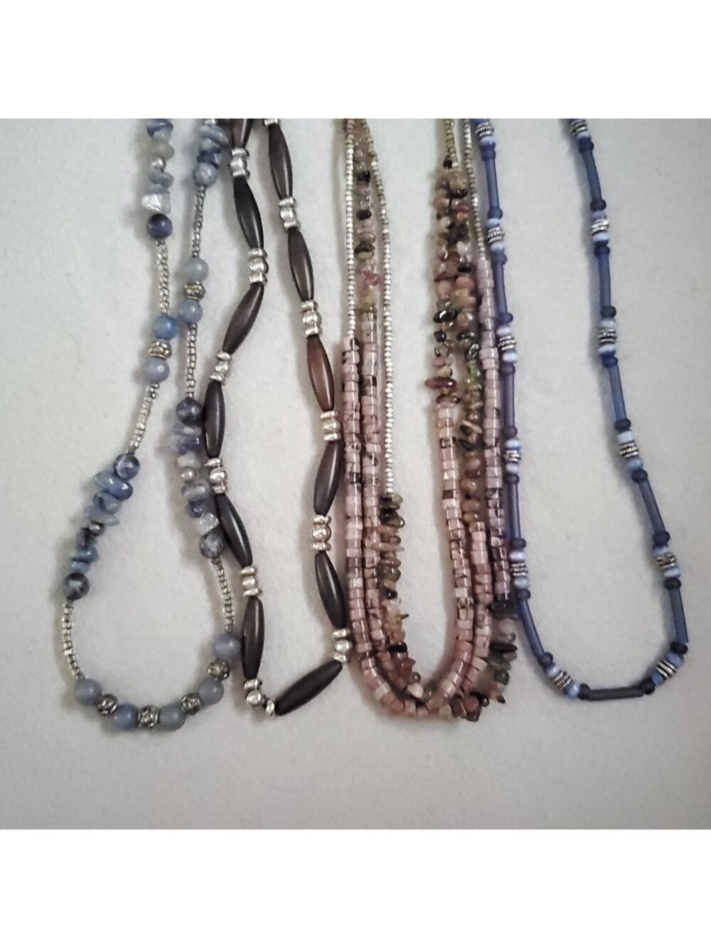 Beaded Necklace Lot of 4 Blue Pink Brown Stone Wood Boho 16-18.5"
